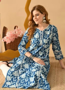 Kali Blue Off White Straight Kurta