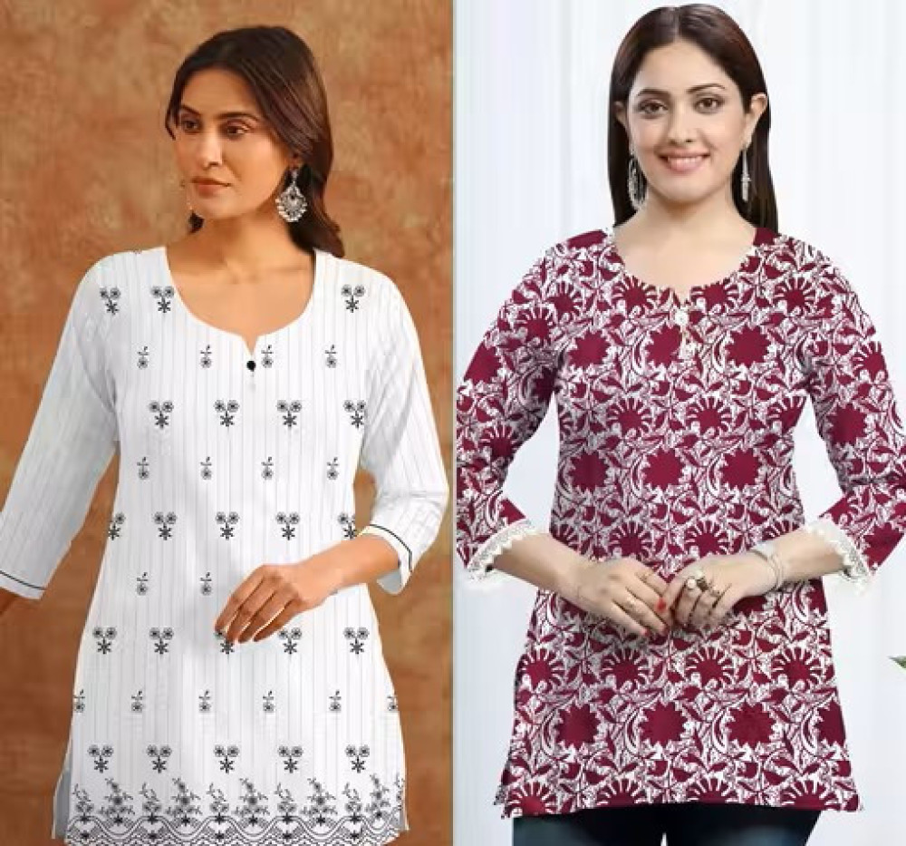 Combo of 2 Short Kurtis Stylish Printed Embroidered