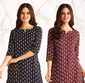 Floral Print V‑Neck Short Kurti Tunic Pack of 2