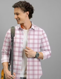 Mens Pink White Checked Casual Cotton Shirt