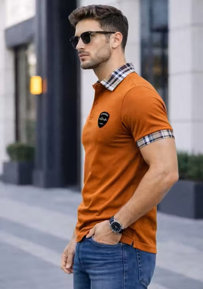 Men New Trending Contrast Collar Polo T‑Shirt