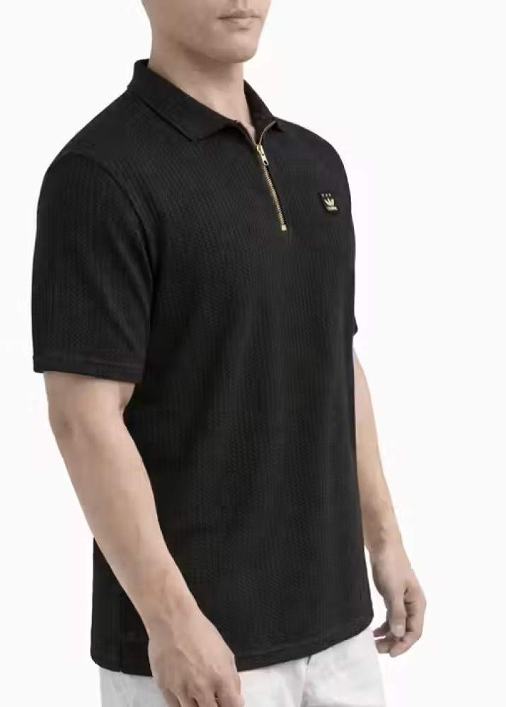 Leemak Men Solid Waffle Knit Half‑Sleeve Zipper Polo