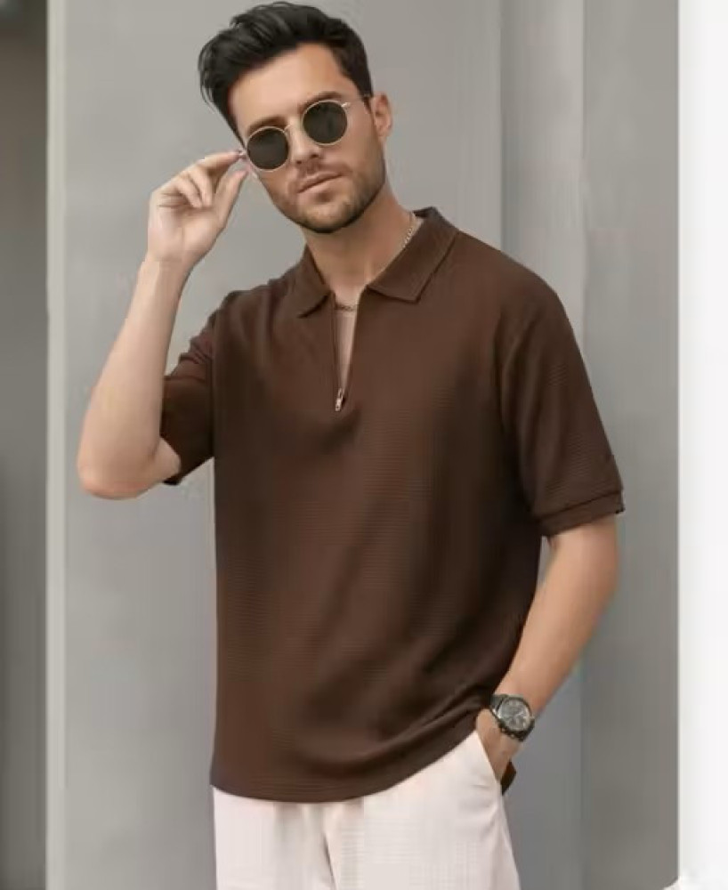 Mens Cotton Half‑Sleeves Solid Polo T‑Shirt