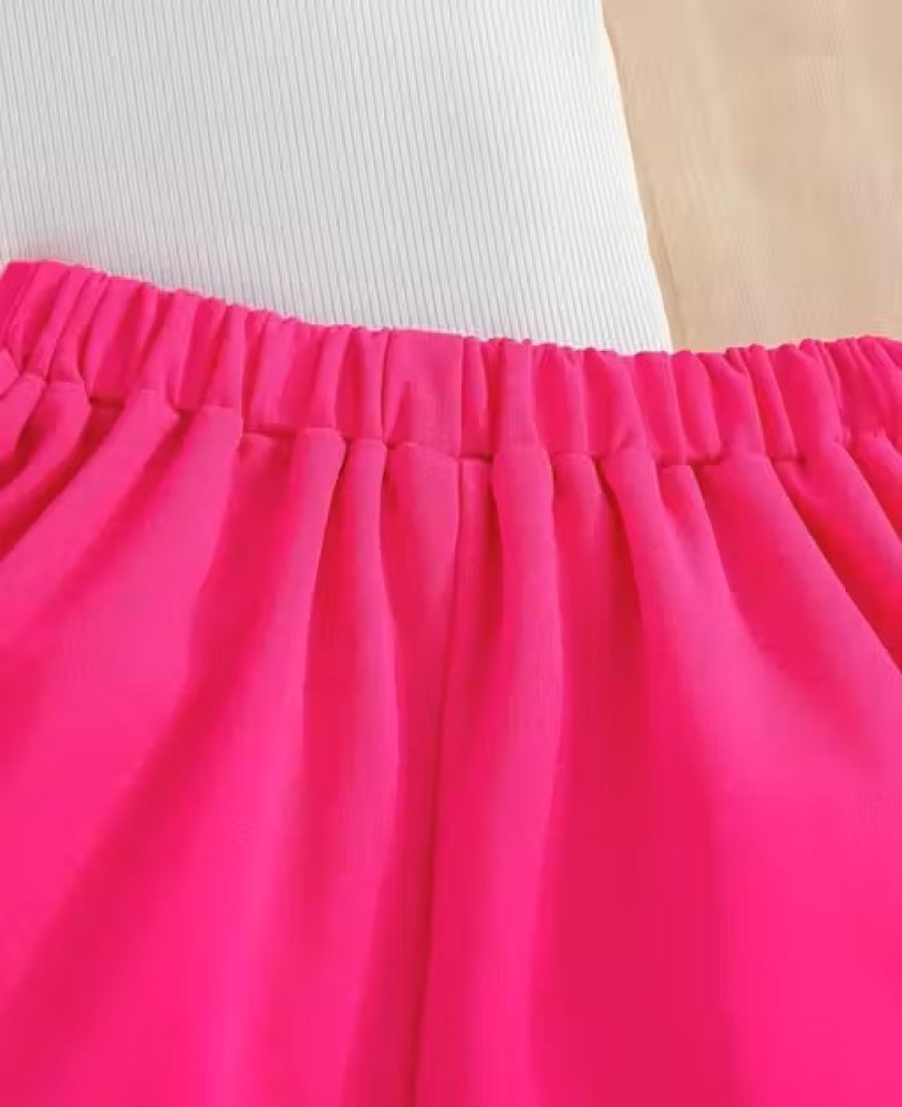 Baby Girls 2pcs White Floral Tank Top & Fuchsia Shorts Set