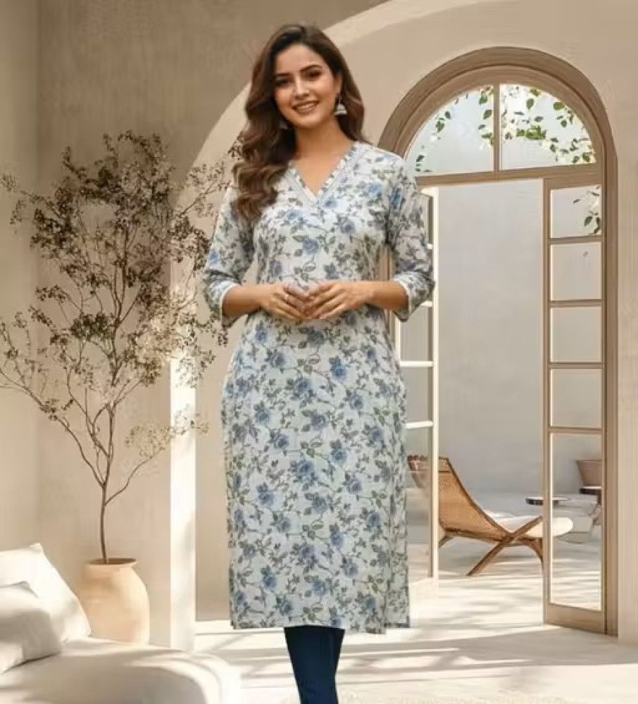Soft Cotton Everyday Wear Floral Print A-Line Kurta